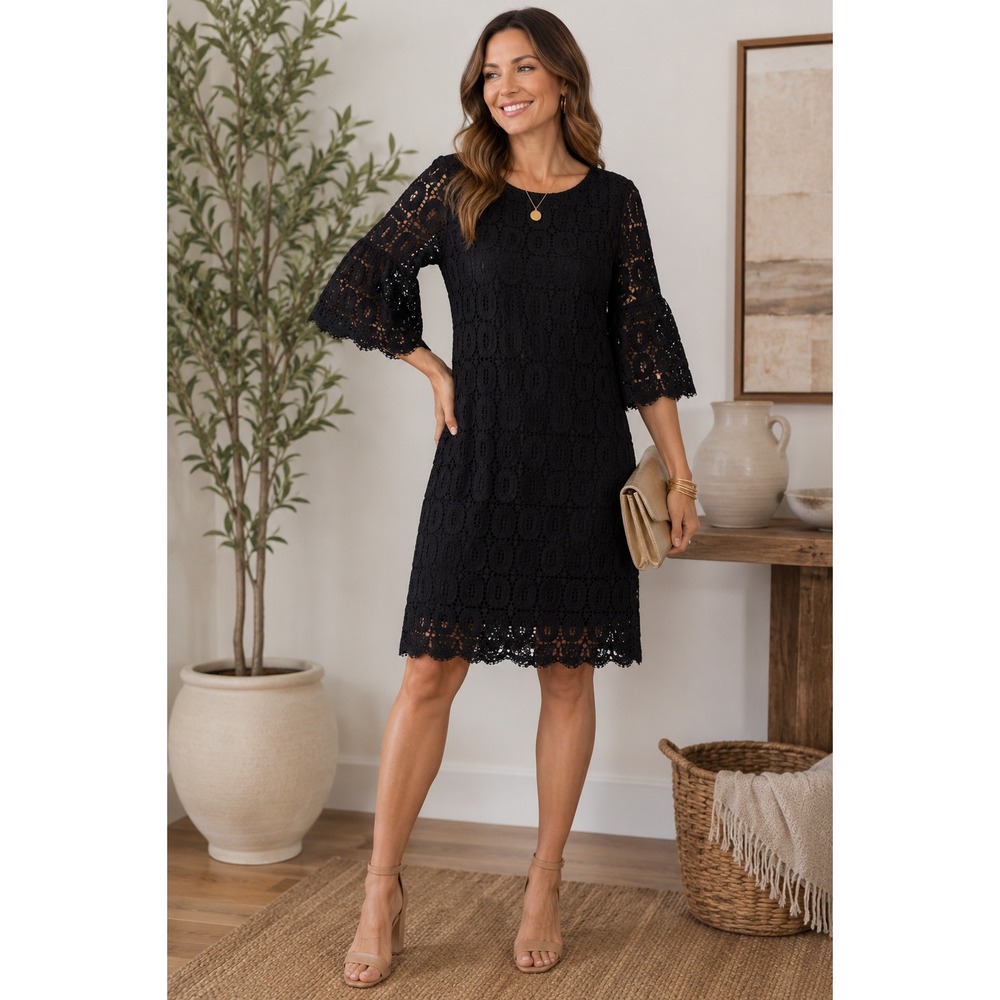Petallush Black Lace Dress XL Bell Sleeve Boho Romantic Goth Cocktail Party NWT